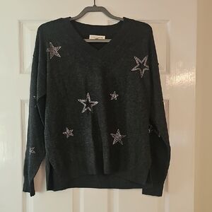 Lucky Brand Black V-Neck Sweater with Star Accents